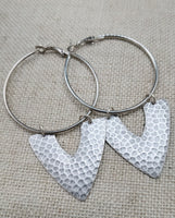 Silver Earrings Hoop V Shaped Hammered Jewelry Women Ethnic