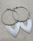 Silver Earrings Hoop V Shaped Hammered Jewelry Women Ethnic