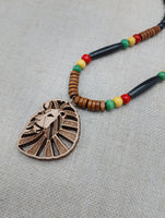 Wooden Lion Necklace Beaded Men Rasta Ghana Unisex Red Black Green Yellow Handmade