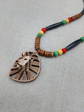 Wooden Lion Necklace Beaded Men Rasta Ghana Unisex Red Black Green Yellow Handmade