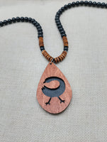 African Sankofa Bird Necklace Adinkra Jewelry Wood Black Brown Beaded Unisex
