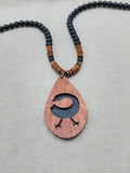 African Sankofa Bird Necklace Adinkra Jewelry Wood Black Brown Beaded Unisex
