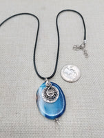 Blue Agate Stone Necklace Women Silver Pendant Black Cord Jewelry
