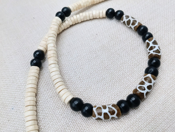 Men Necklace Black Brown Beige Beaded Jewelry Ethnic Jewelry Gift Ideas