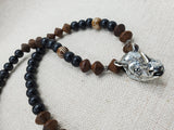 Antique Silver Rhino Pendant Necklace Beaded Black Brown Men Jewelry
