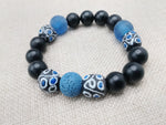 Black Blue Beaded Bracelet Ethnic Handmade Unisex Jewelry Size 7