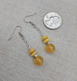 Silver Yellow Earrings Women Beaded Dangle Jewelry