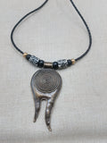 Tribal Necklace Swirl Antique Bronze Black Leather Women's Jewelry Cord Ethnic Large Pendant