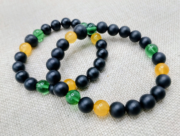 Bracelet Beaded Jamaican Flag Inspired Green Yellow Black Jewelry Handmade