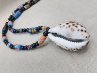 Large Cowrie Shell Necklace Whole African Krobo Beads Jewelry Men Black Blue