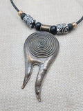 Tribal Necklace Swirl Antique Bronze Black Leather Women's Jewelry Cord Ethnic Large Pendant