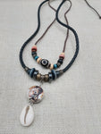 African Women Pendant Cowrie Shell Jewelry Leather Adjustable Tribal Beaded Ethnic
