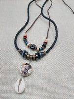 African Women Pendant Cowrie Shell Jewelry Leather Adjustable Tribal Beaded Ethnic