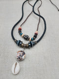 African Women Pendant Cowrie Shell Jewelry Leather Adjustable Tribal Beaded Ethnic
