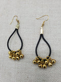 Black Leather Gold Accents Earrings Jingle Women Jewelry Handmade