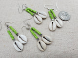 Summer Green Earrings Beaded Cowrie Women Silver Dangle Jewelry
