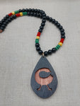 African Adinkra Sankofa Bird Necklace Women Men Wooden Beaded Black Red Yellow Green