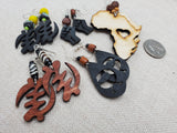 Wooden African Earringd Dankofa Gye Nyame Beaded Women Jewelry Handmade Dangle Afrocentric Set of 5