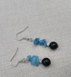 Blue Black Small Beaded Earrings Silver Jewelry Women Dangle