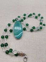 Women's Necklace Green Agate Beaded Lucite Silver Jewelry Long