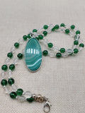 Women's Necklace Green Agate Beaded Lucite Silver Jewelry Long