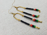 Afrocentric Earrings Pan African Jewelry Gold Tone Beaded Dangle  Red Black Green Women