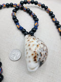 Large Cowrie Necklace Men Beaded African Ethnic Jewelry Statement Black Blue