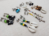 Women Non Pierced Earring Clip On Set of 7 Beaded Silver Jewelry Elephant Ankh Cowrie Gift Ideas for Her