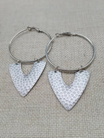 Silver Earrings Hoop V Shaped Hammered Jewelry Women Ethnic