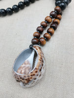 African Cowrie Shell Pendant Black Brown Beaded Jewelry Men Ethnic Gift Ideas