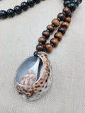 African Cowrie Shell Pendant Black Brown Beaded Jewelry Men Ethnic Gift Ideas