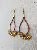 Brown Leather Gold Accents Earrings Jingle Women Jewelry Handmade