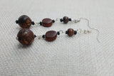 Women Earrings Beaded Stone Agate Long Dangle Drop Jewelry Wood Black
