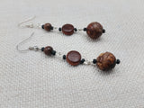 Women Earrings Beaded Stone Agate Long Dangle Drop Jewelry Wood Black