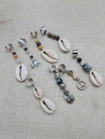 Locs Hair Jewelry Set of 8 Cowrie African Elephants Natural Stone Accessories Braids Twist Dreads Unisex