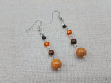 Stone Beaded Earrings Brown Orange Silver Women Jewelry Dangle