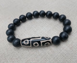 Men Jewelry Bracelets Black Agate Stone Ethnic Statement Beaded 8 inch