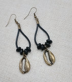 Women Boho Earrings Ethnic Jewelry Black Antique Gold Leather Dangle