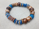 Men's Bracelets Blue Brown Beaded Stone Ethnic Jewelry Style