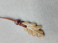 Women Oak Leaf Pendant Leather Cord Handmade Brown Jewelry