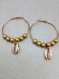 Gold Hoop Earrings Bright Beaded Cowrie Women Jewelry Dangle