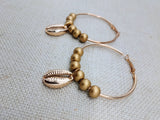 Gold Hoop Earrings Bright Beaded Cowrie Women Jewelry Dangle