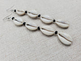 African Jewelry Cowrie Shell Earrings Women Dangle Long Black Beads Boho