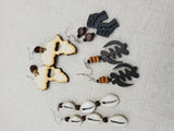 Wooden Earrings Africa Gye Nyame Black Brown Cowrie Fist Women Handmade Beaded Jewelry Set of 4