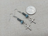 Silver Ankh Earrings Egyptian Beaded Women Dangle Hematite
