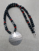 Women's Tribal Silver Black Red Beaded Ethnic Pendant Statement Jewelry