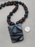 African Wooden Necklace Lips Black Brown Carved Beaded Jewelry Men Gift Ideas