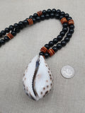 Men Necklace Cowrie Shell Jewelry Black Brown Wood Beaded Ethnic Handmade