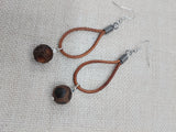 Women Earrings Brown Leather Dangle Beaded Silver Jewelry