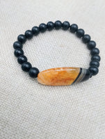 Women Bracelet Agate Black Beaded Jewelry Boho Stretch Handmade